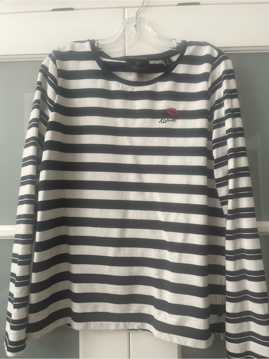 Scotch & Soda Tops - Scotch & Soda Navy and White Striped Long-Sleeve Tee with Red Lip Patch